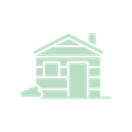 A green icon of a house with a chimney on a white background.