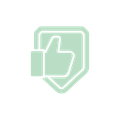 A green shield with a thumbs up sign inside of it.