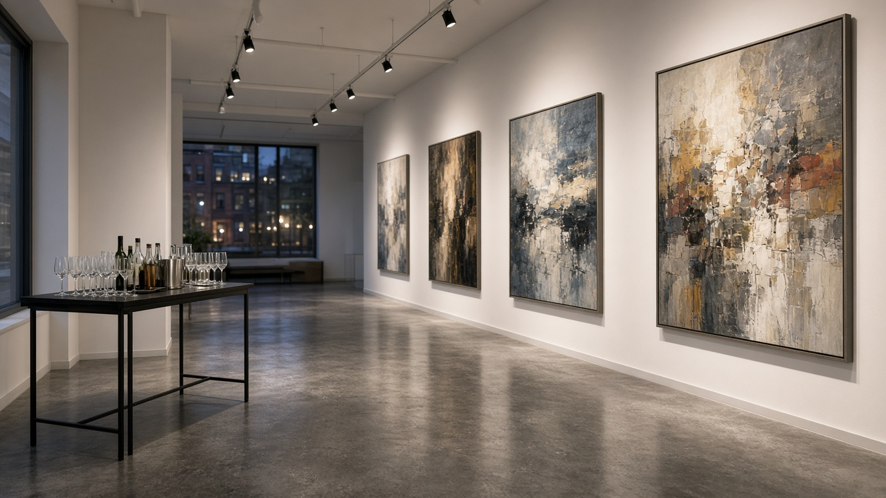 Empty Chelsea art gallery interior lit for an evening opening, illustrating NYC gallery event insura