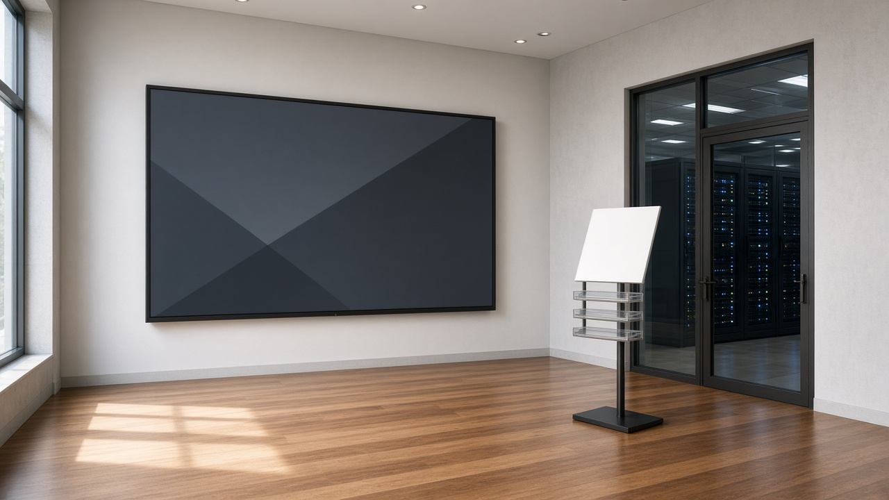 Interior gallery of a New York City museum with framed artwork on a wall beside a digital collection