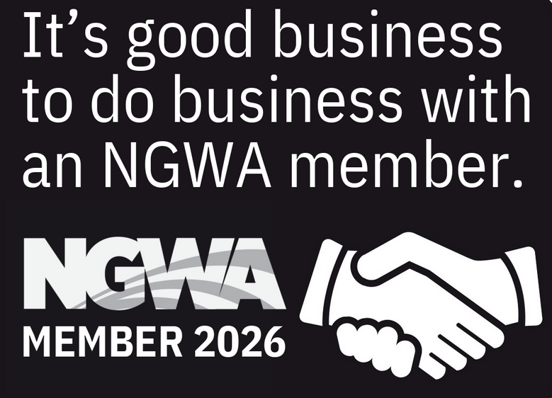 A black and white NGWA member logo for 2026 featuring the text 