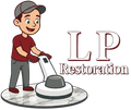 LP Restoration logo with a person polishing a floor using a buffer