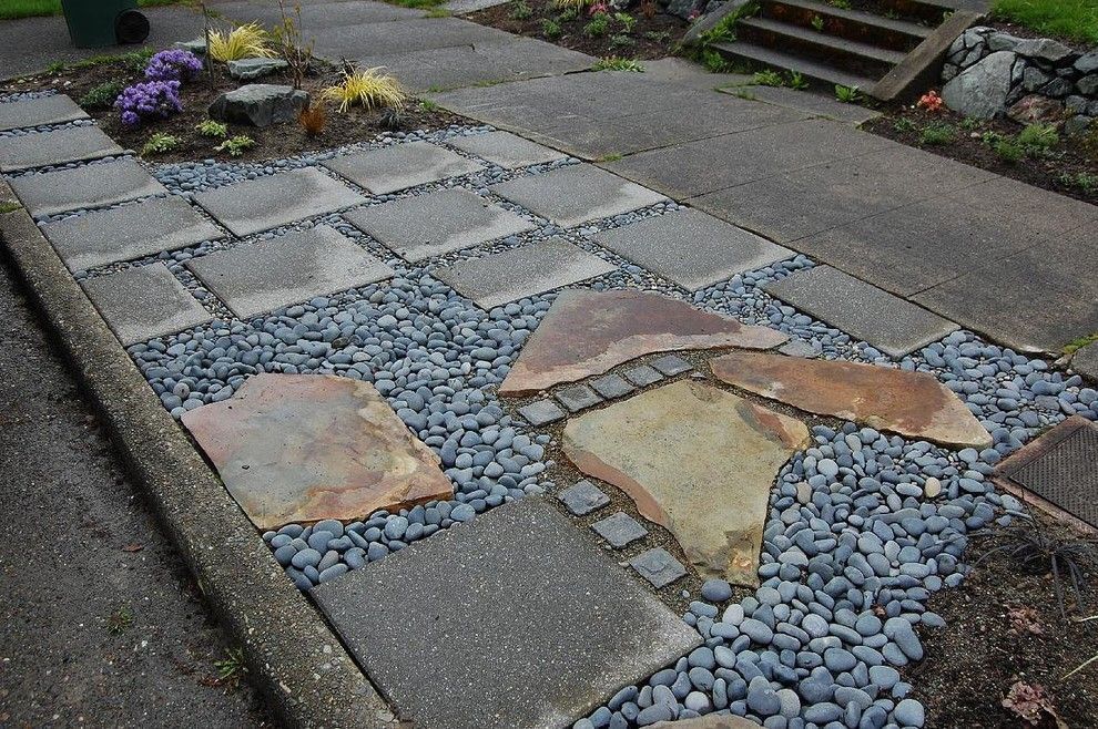 A walkway with a lot of rocks on it