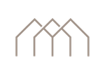 Abstract tan line art of three overlapping house roof outlines on a white background