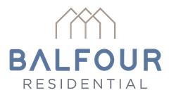 Balfour Residential logo in blue and gray with a stylized house roof icon above the name