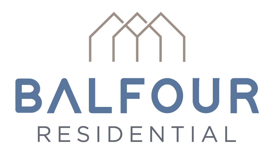 Balfour Residential logo in blue and gray with a stylized house roof icon above the name