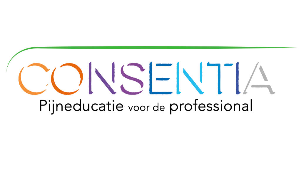 CONSENTIA logo in multicolored letters with the tagline “Pijneducatie voor de professional”