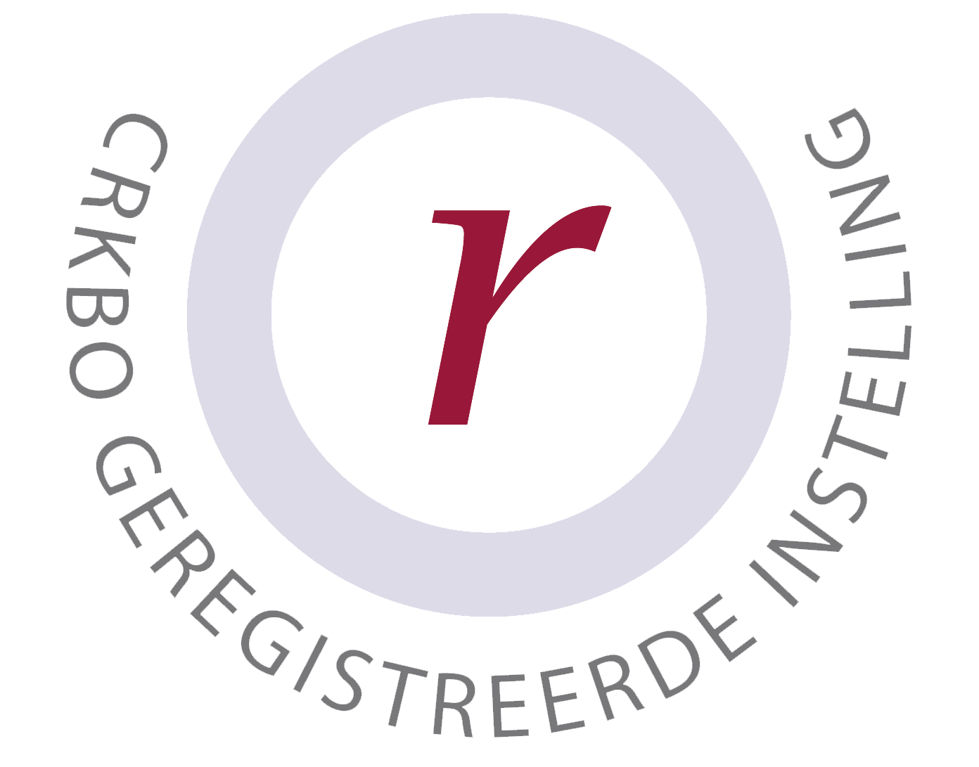 Het CRKBO-logo, een geregistreerde instelling, met een kastanjebruine kleine letter r in een grijze ring.