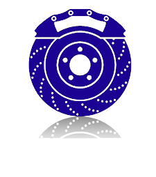 A blue and white drawing of a brake disc on a white background.