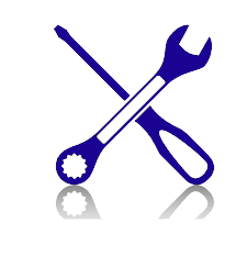 A wrench and screwdriver crossed over each other on a white background