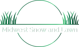 Logo for Midwest Snow and Lawn with green circle and grass graphics