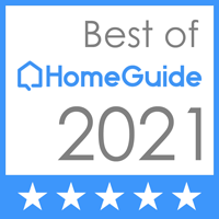 HomeGuide Best of 2021 award badge with blue border and five stars