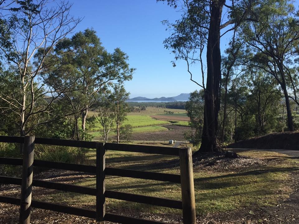 Wooden Fence Frames a View of a Green Field, Trees, and Distant Hills Under a Blue Sky — Bayview Canine Lodge In Habana, QLD