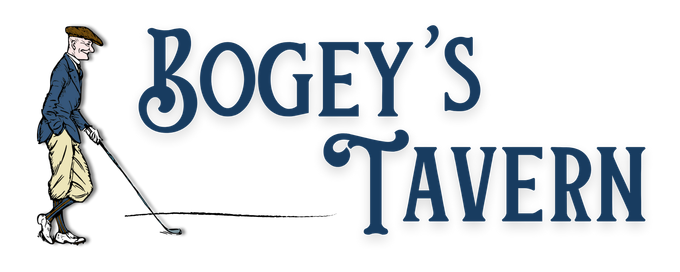 the words Bogey's Tavern with an illustration of a golfer