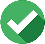 Green circle with white checkmark and long shadow.