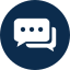 Two white speech bubbles with three dots on a dark blue circle.
