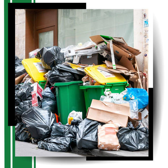 A pile of Junk with graphics around it.