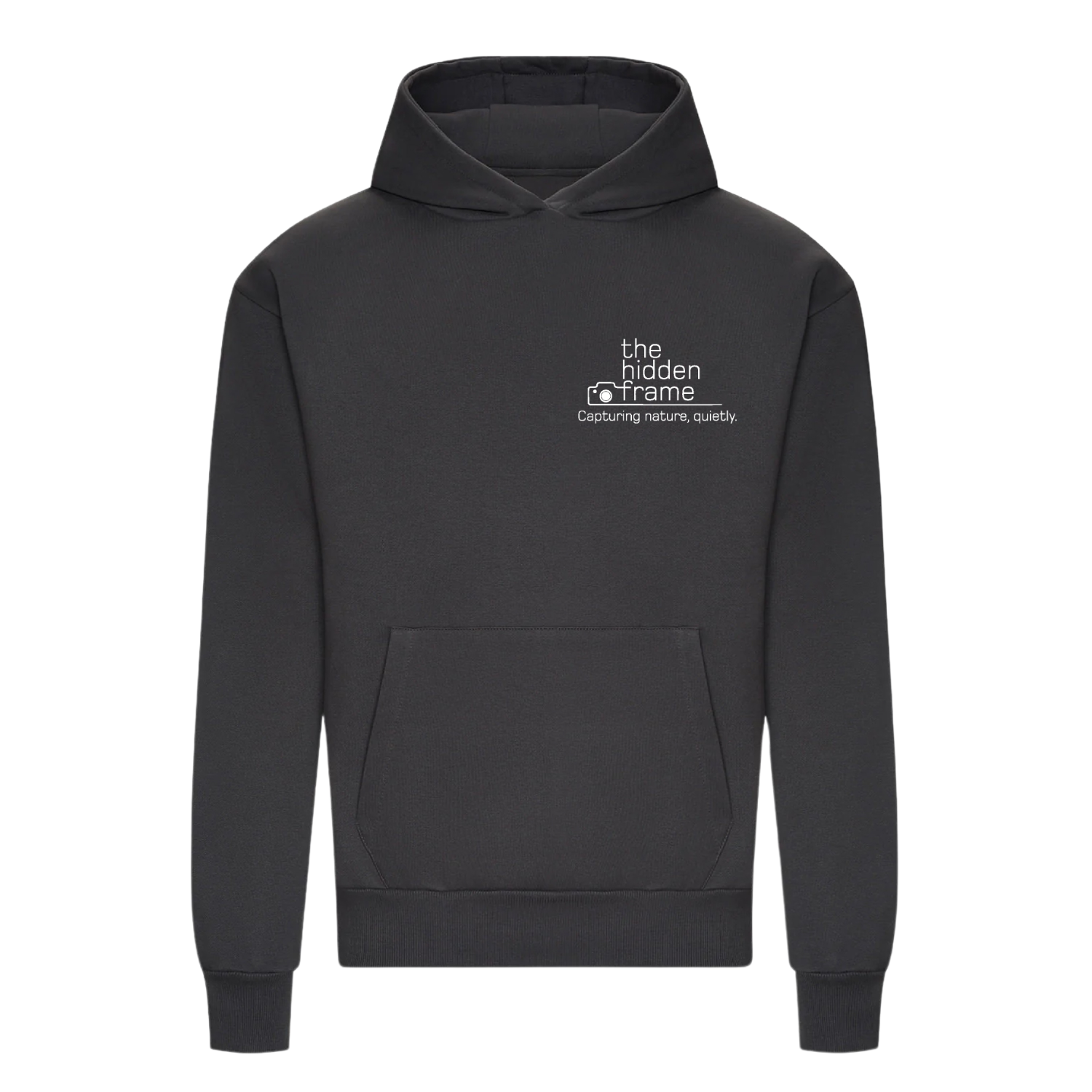A black hoodie with a small 