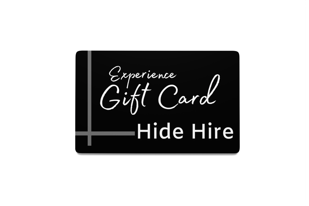 A black gift card with a vertical and horizontal grey line design, labeled 