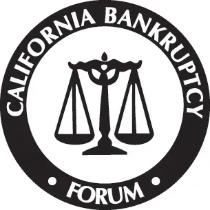 A black and white logo for the california bankruptcy forum