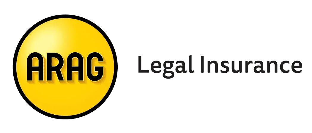 The logo for arag legal insurance is yellow and black.