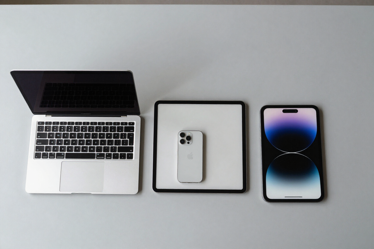 Apple devices arranged on desk