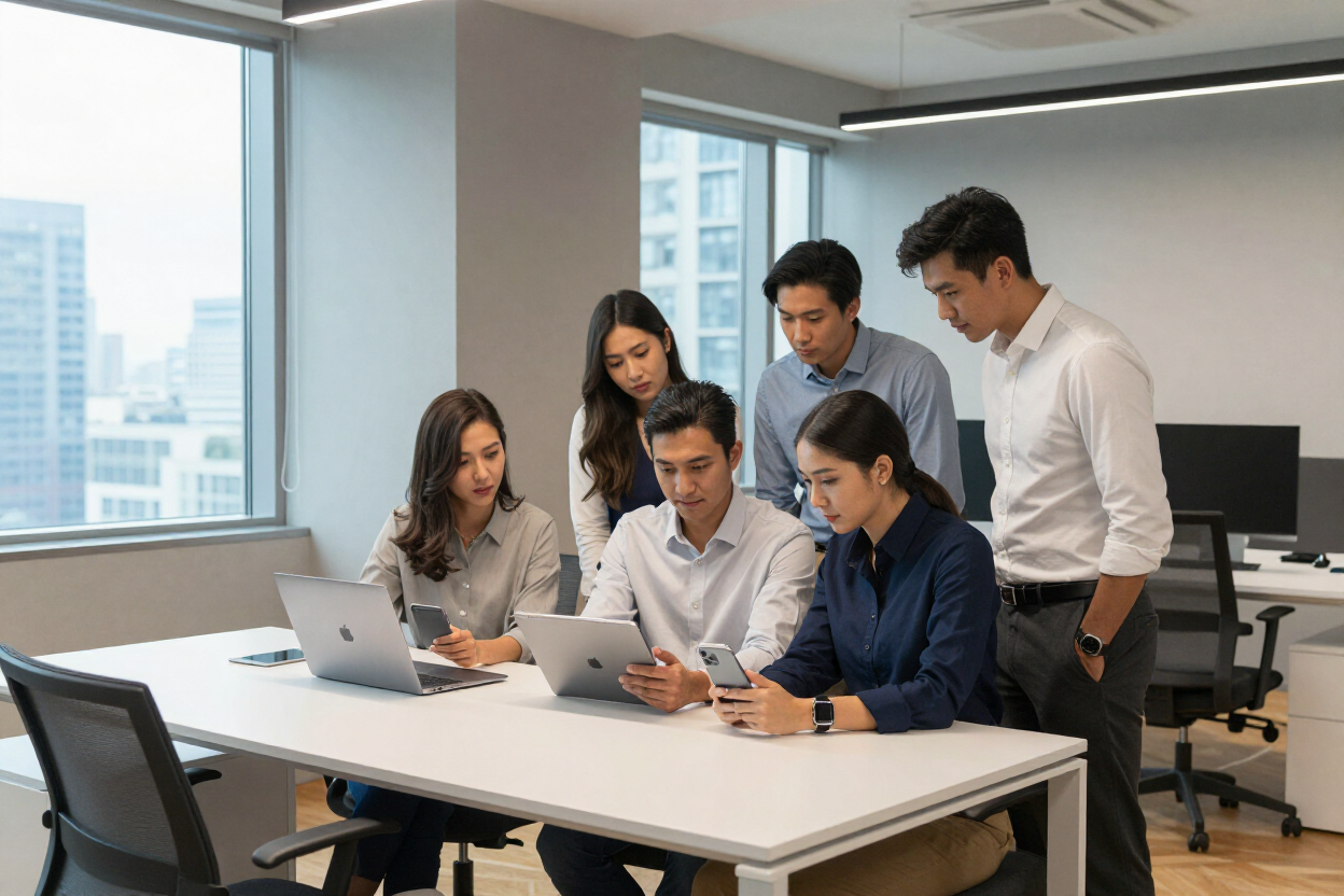 Equipo de negocios con dispositivos Apple