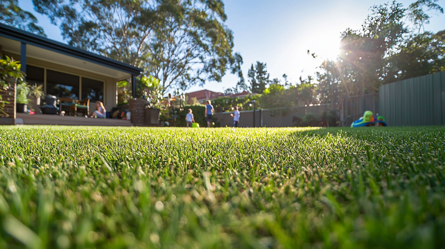 Lush Kikuyu grass lawn in Australian backyard