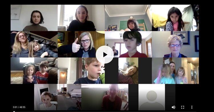 Montessori video call gallery view with multiple participants, some with cameras on