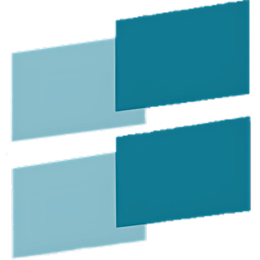 Two blue squares are stacked on top of each other on a white background.