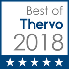 Best of Thervo 2018 award badge in blue, white, and gray with five stars