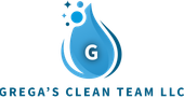 The logo for grega 's clean team llc shows a drop of water with the letter g on it.