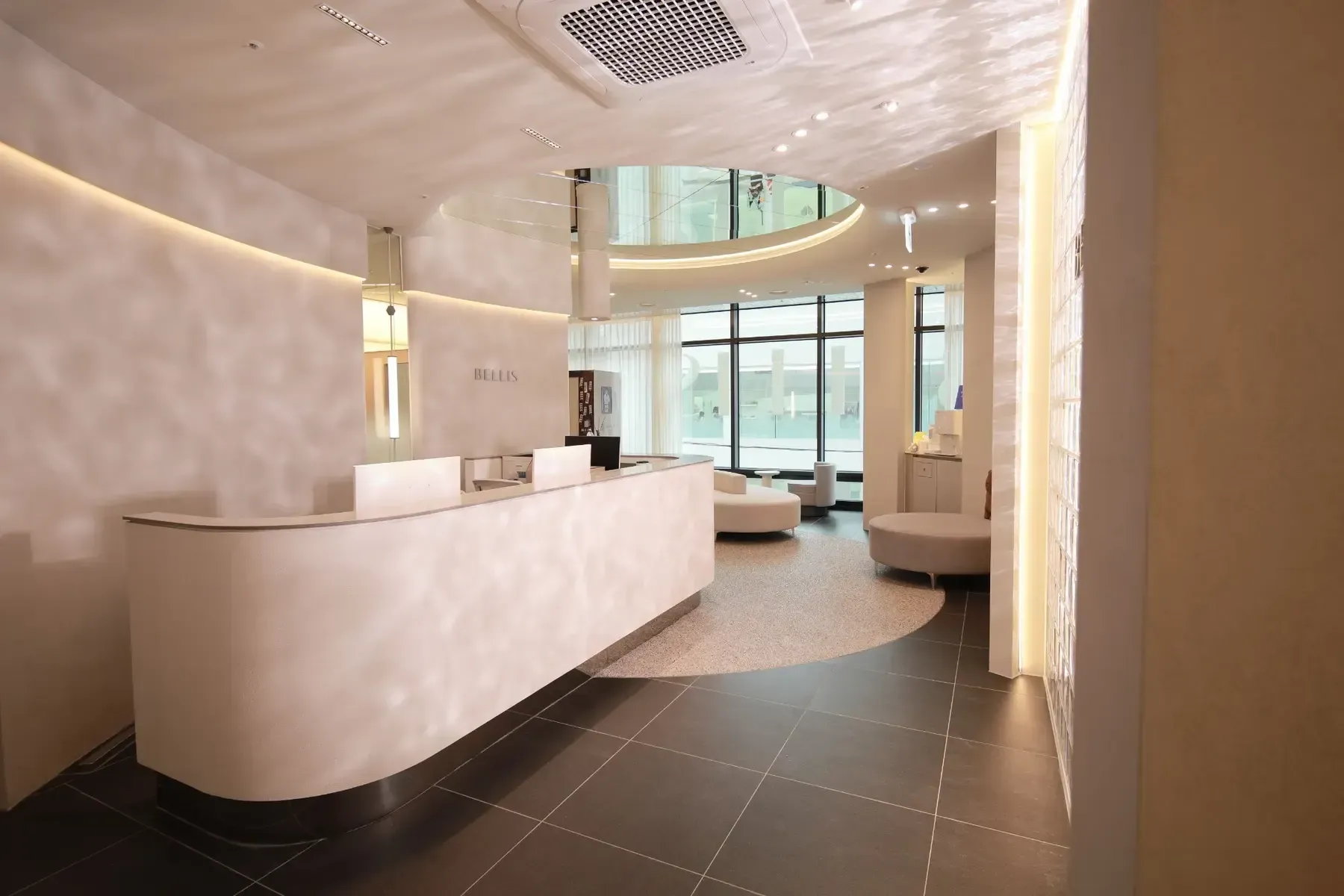 Reception desk and entrance at Bellis Clinic in Seongsu