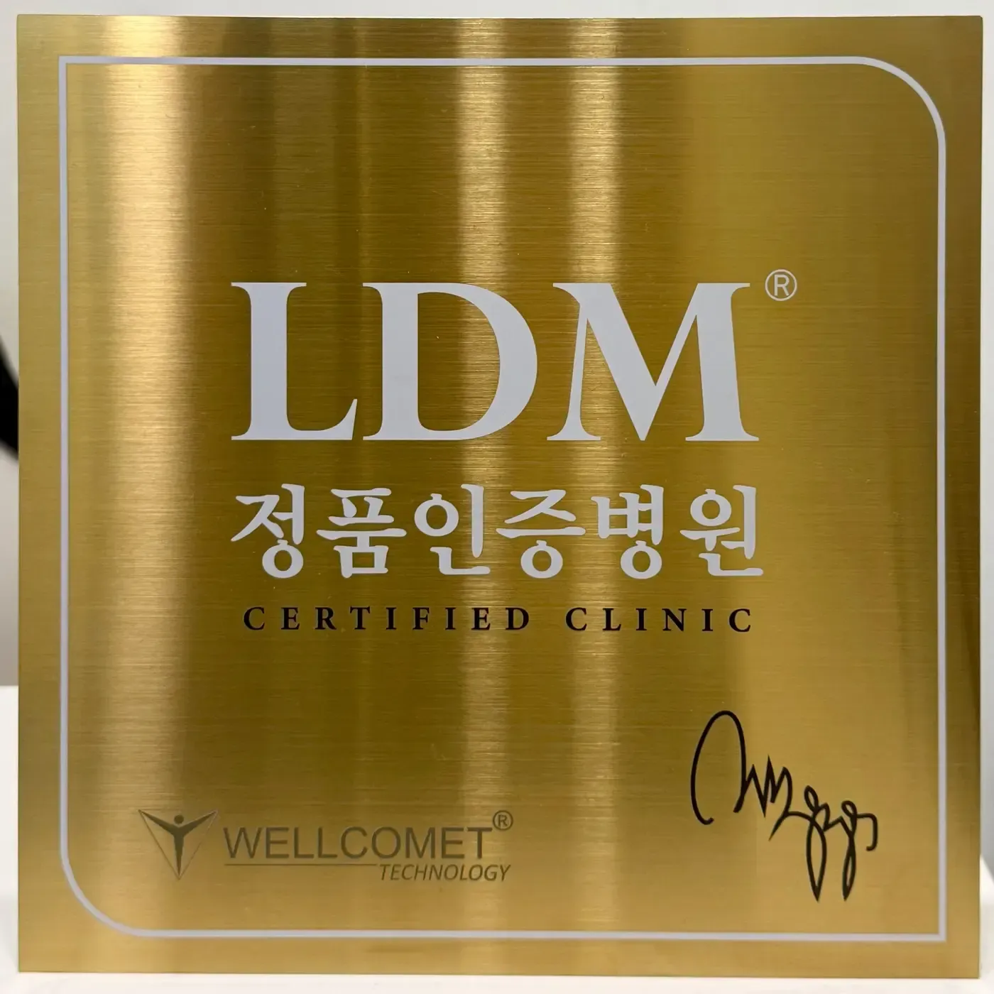 LDM certified clinic plaque at Bellis Skin Clinic Seongsu