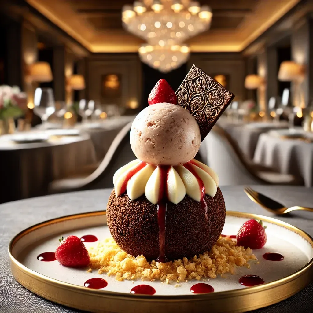 Un dessert al cioccolato con gelato e fragole sopra