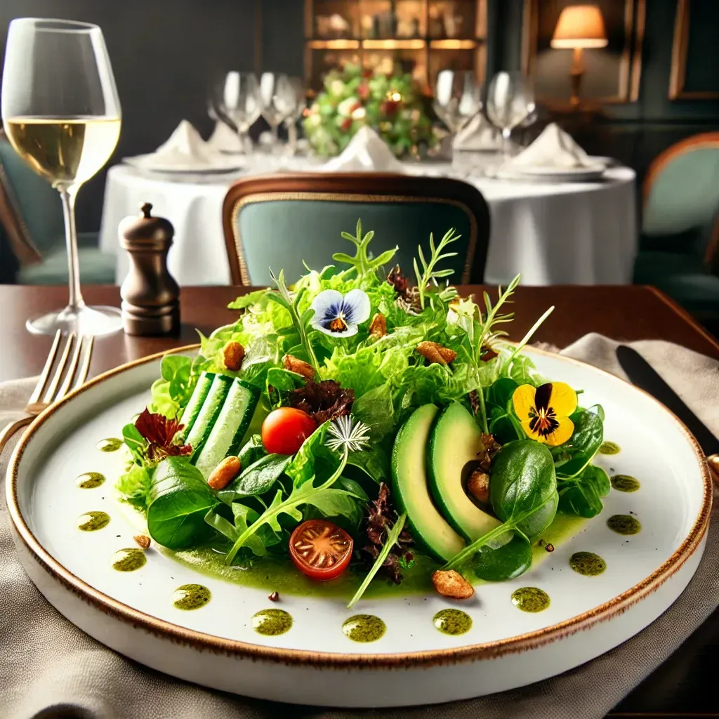 Un'insalata con avocado e pomodori su un piatto su un tavolo