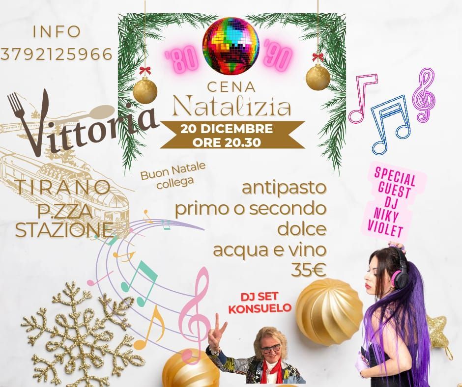 Un manifesto per una festa di Natale con una donna che canta e una palla da discoteca.