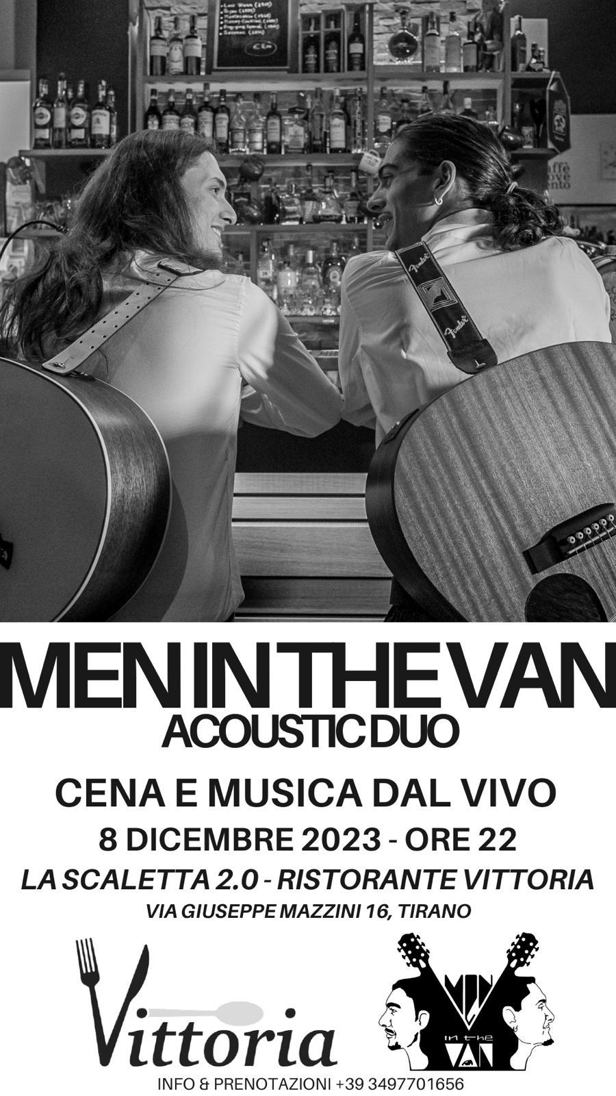 Un poster in bianco e nero per il duo acustico meninthevan