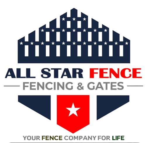 Logo for All Star Fence: a navy and red design with star motif and text 
