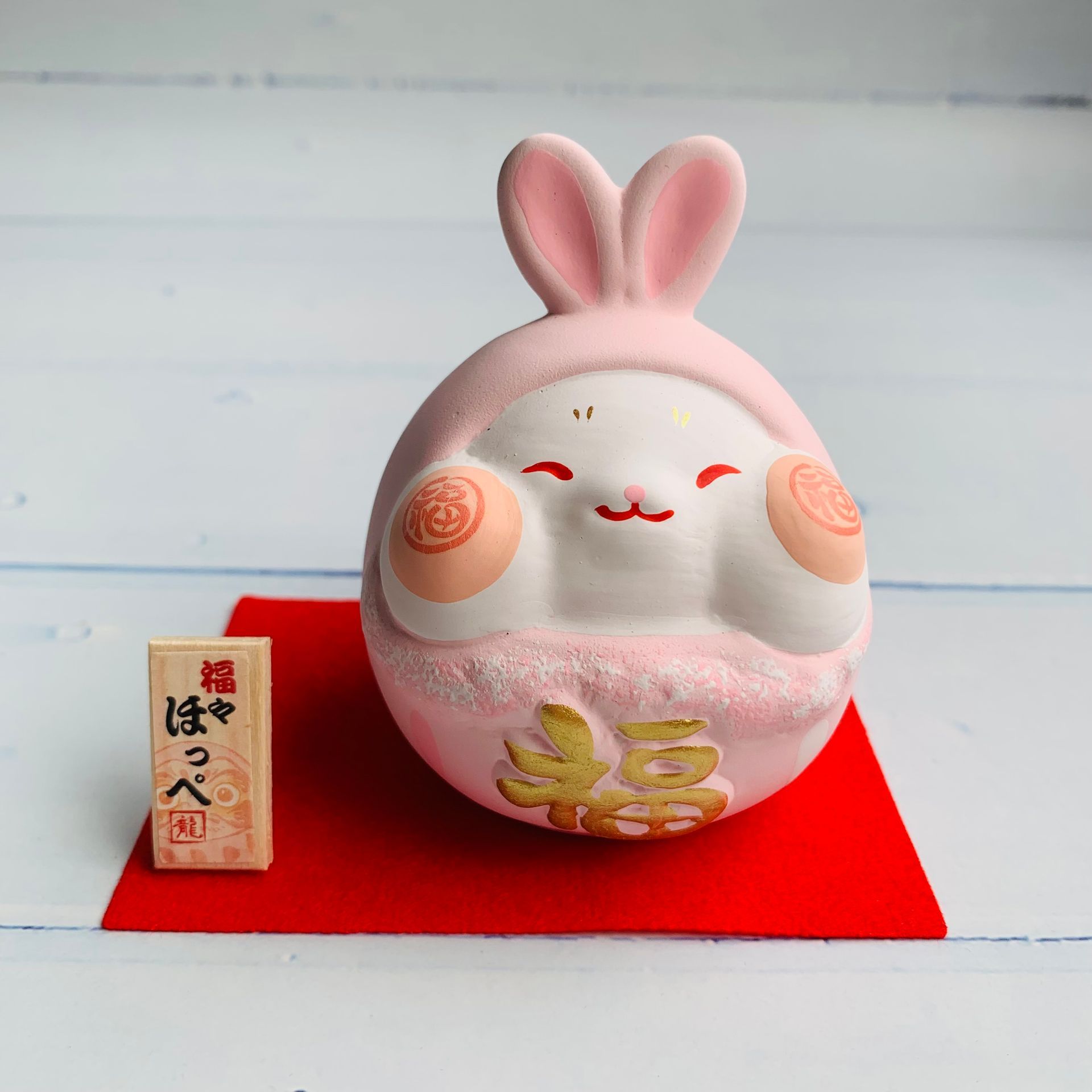 福氣好運臉頰兔-粉色-日本吉祥物