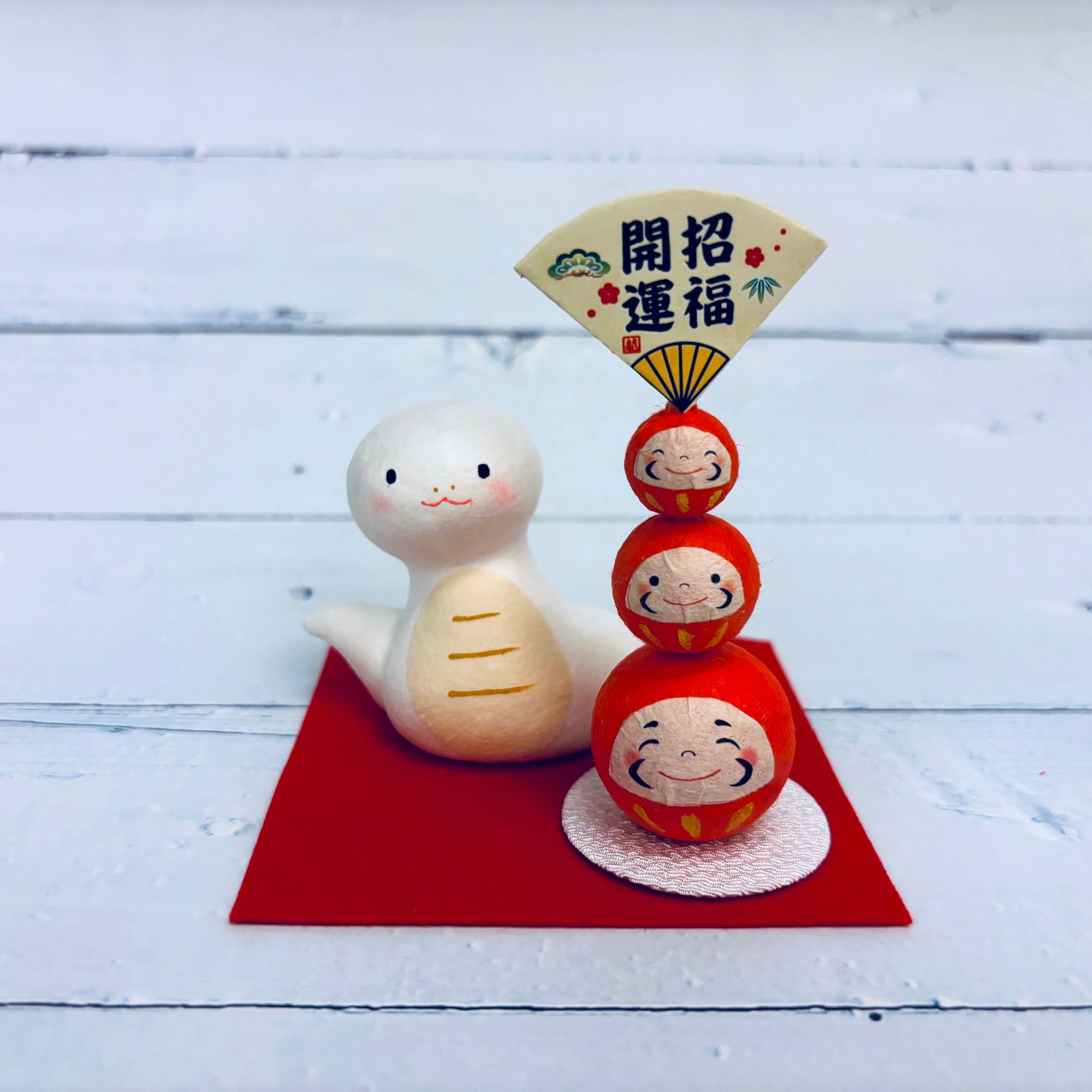 [蛇] 福氣蛇與開運達摩-偷瞄-和紙-蛇年吉祥物-重生,開運,招財