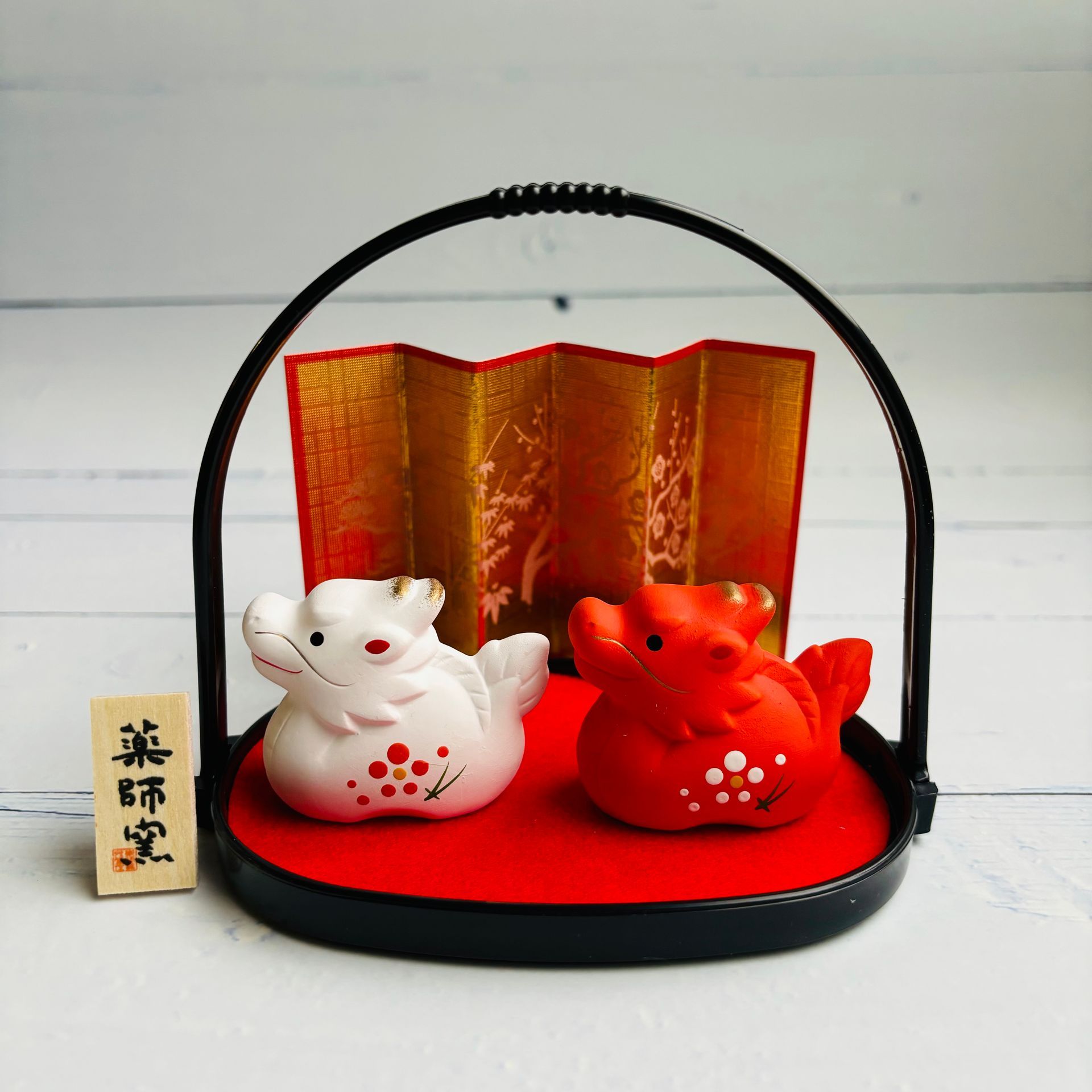[Dragon] Auspicious Dragon - Red and White (Small) with Basket - Dragon Mascot - Brings Wealth, Wisdom, Career Success, and Peace