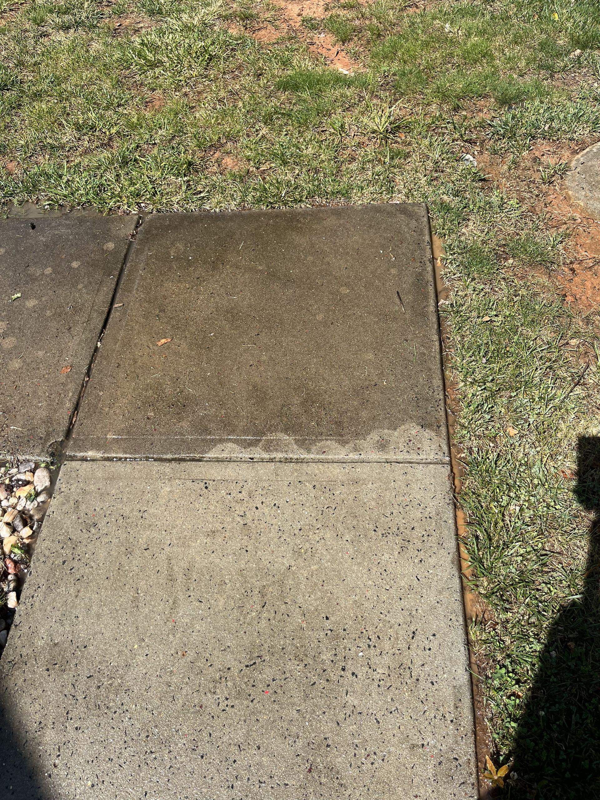 A before and after picture of a concrete sidewalk.
