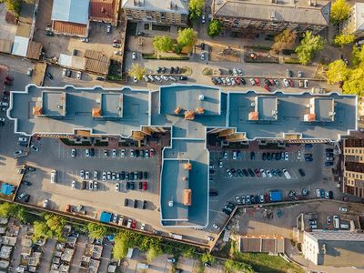 Aerial Commercial Building — Hobart, WI — Mathena Roofing & Sheet Metal Aerial Commercial Building — Hobart, WI — Mathena Roofing & Sheet Metal