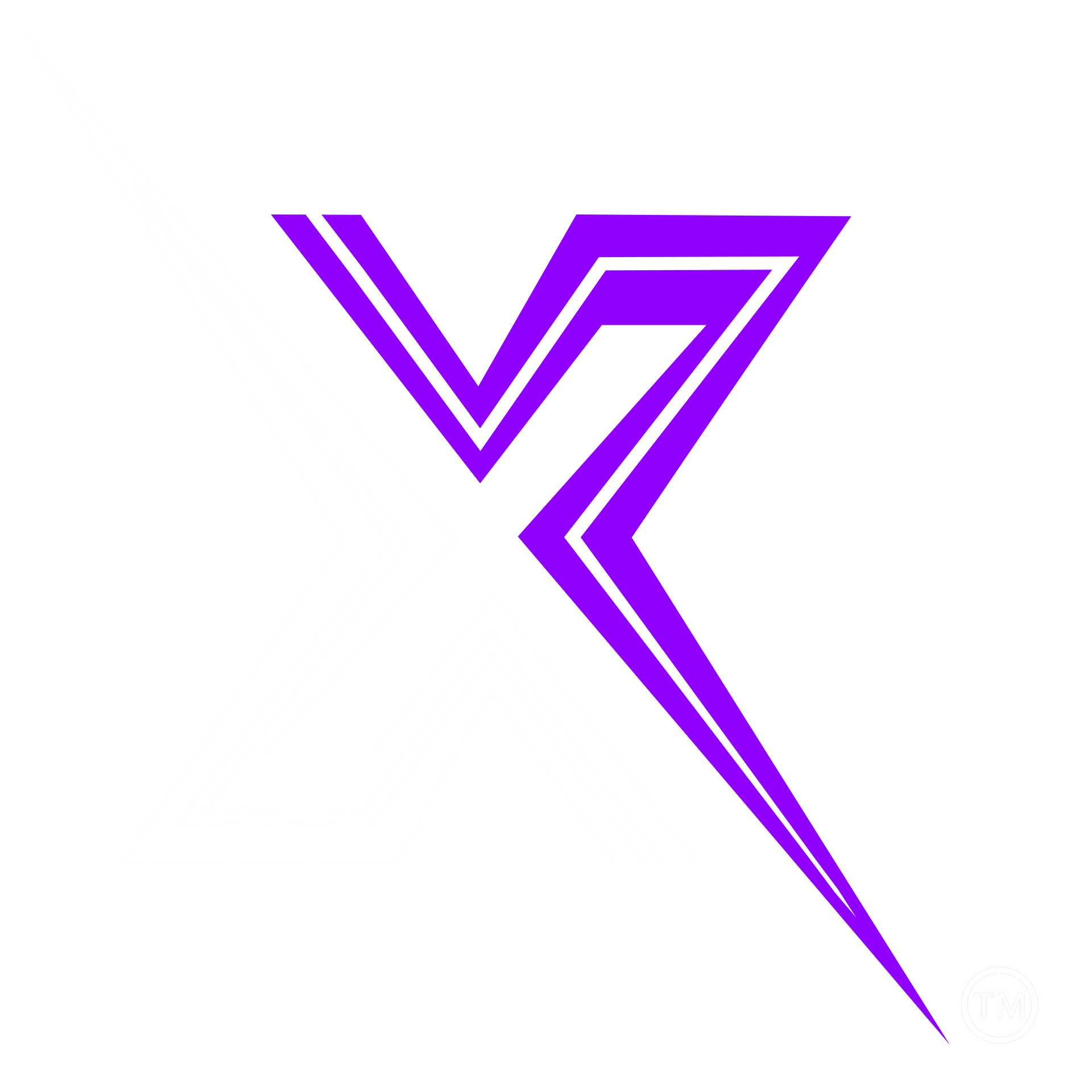 Purple geometric logo shaped like a stylized angular V with a lightning-like tail on a white background