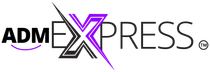 ADM Express logo with black and purple text and stylized X