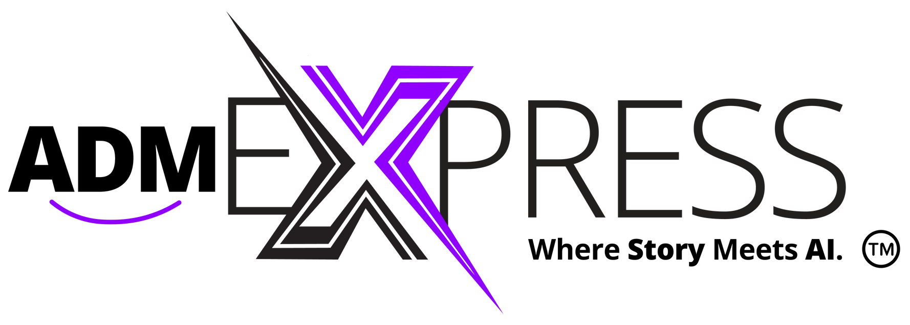 ADMEXPRESS logo with purple stylized X and tagline “Where Story Meets AI.”