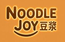 NOODLE JOY logo on an orange background with stylized brown text and Chinese characters