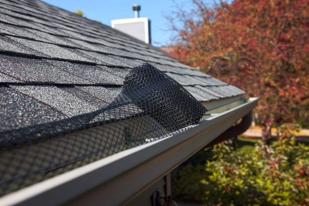 Black Mesh Gutter Guard Installed on a Gray Shingled Roof — Callaway Roofing & Construction in Tamworth, NSW