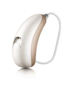 Beige and gold hearing aid.